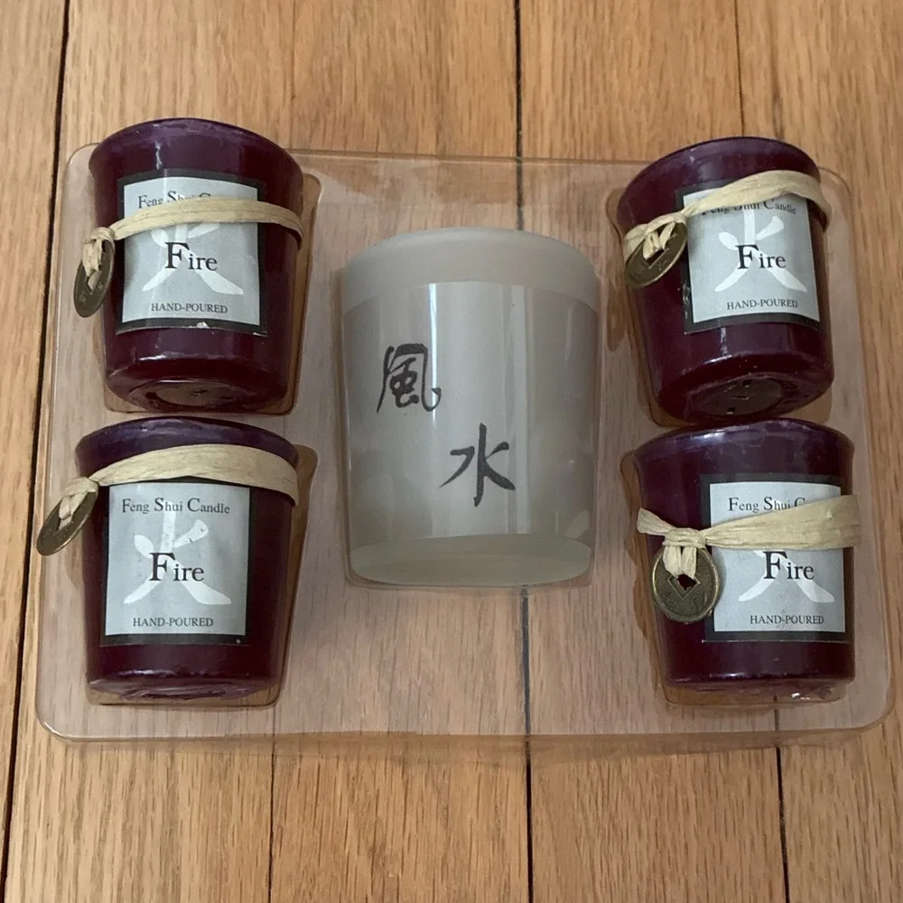 Feng Shui Candle Set, color Wine, Hand Poured.